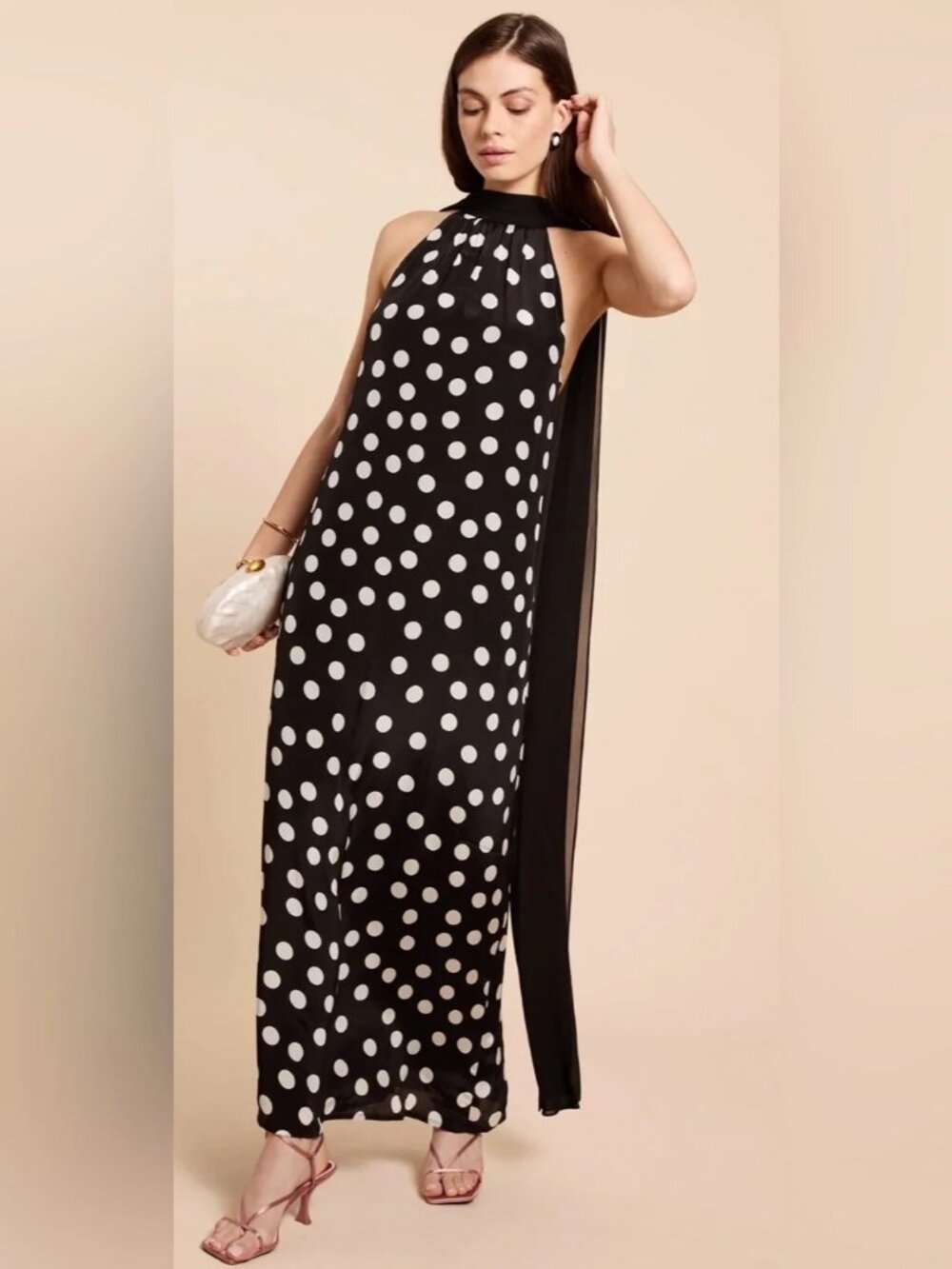NWT o.p.t Alessia Dress Black Polka Dot XS Open Back